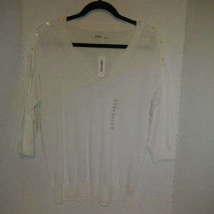 Old Navy White 3/4 Sleeve Vneck Sweater Size M